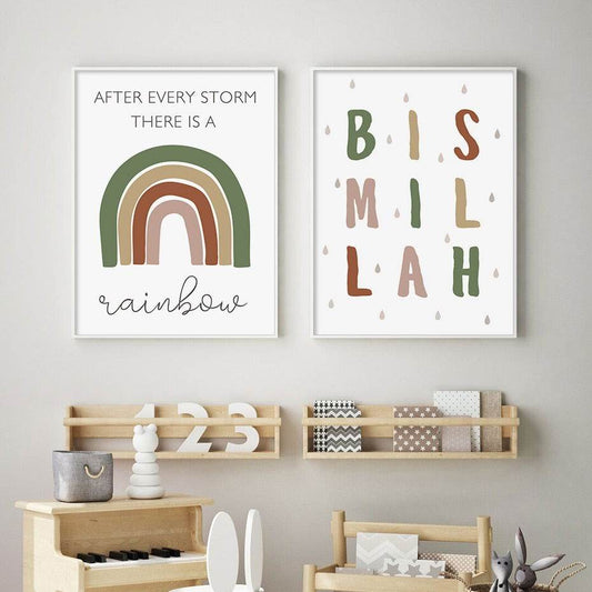 Cartoon Bismillah Rainbow Islamic Kids Canvas - Islamic Gallery