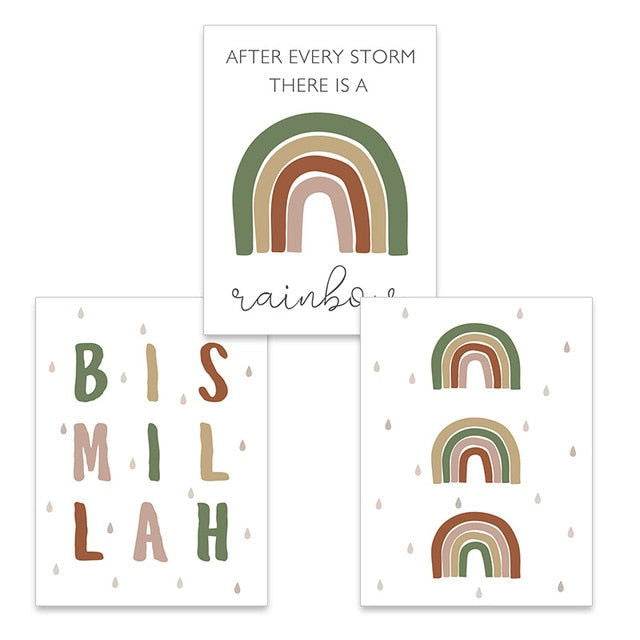 Cartoon Bismillah Rainbow Islamic Kids Canvas - Islamic Gallery