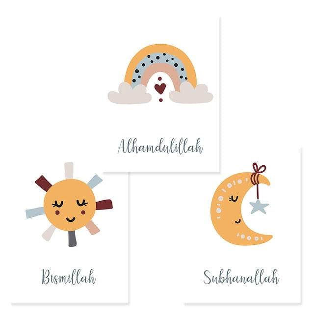 Moon Sun Rainbow Yellow Cartoon Kids Islamic Art - Islamic Gallery