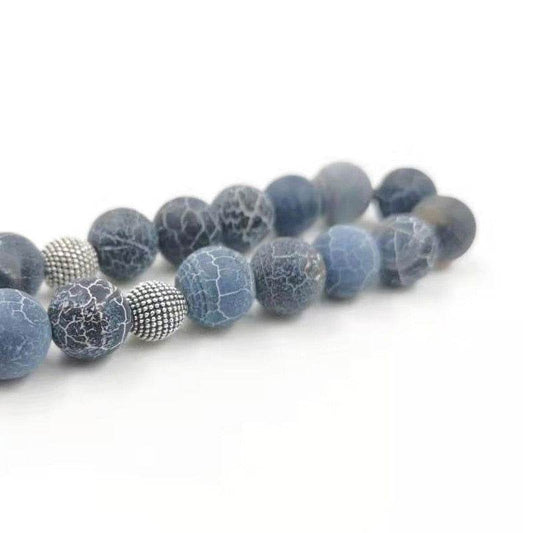 Natural Agates Stone Blue Metal Prayer Beads - Islamic Gallery