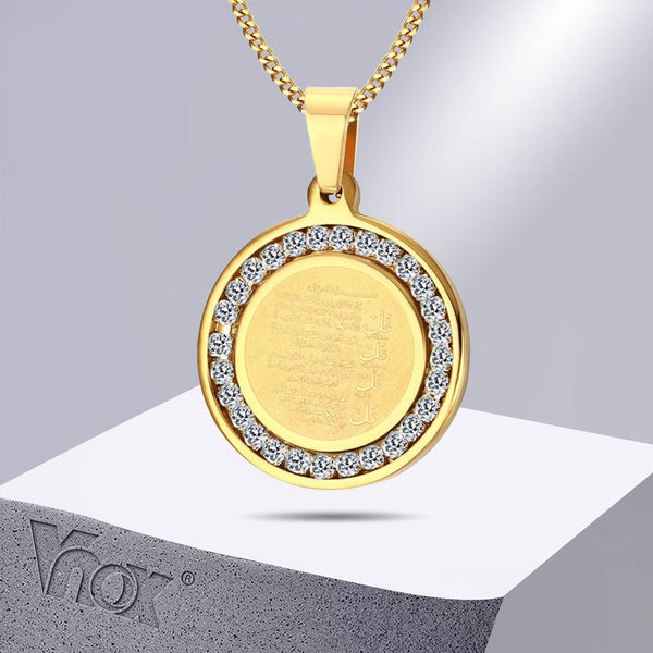 4 Qul Gold Plated Cz Stone Islamic Necklace - Islamic Gallery