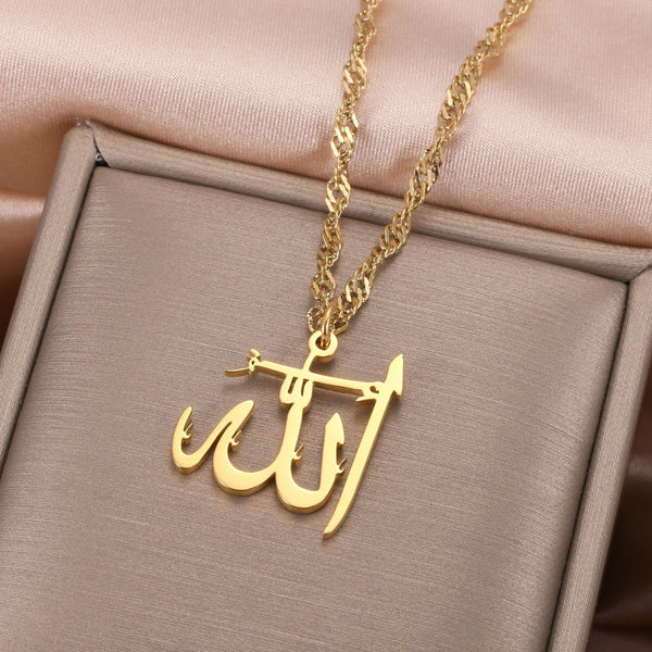 Allah Name Stainless Steel Gold Necklaces - Islamic Gallery