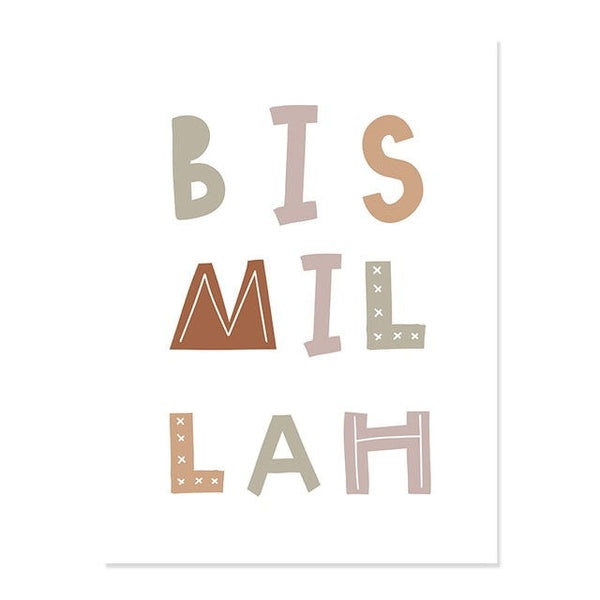 Bismillah Sweet Heart Kids Poster Nursery Canvas - Islamic Gallery