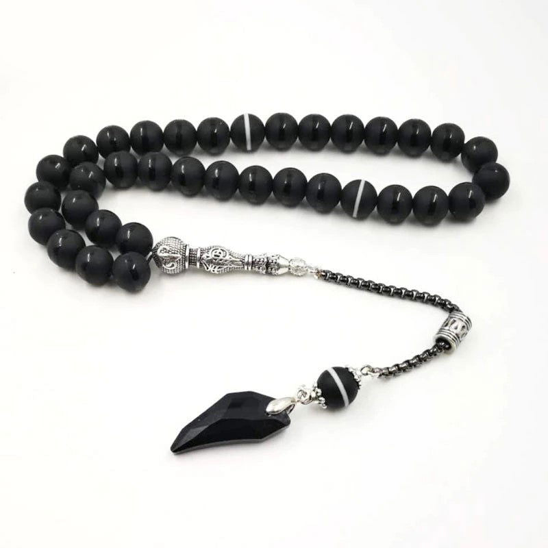 Crystal And Agates Stone Black Prayer Beads - Islamic Gallery