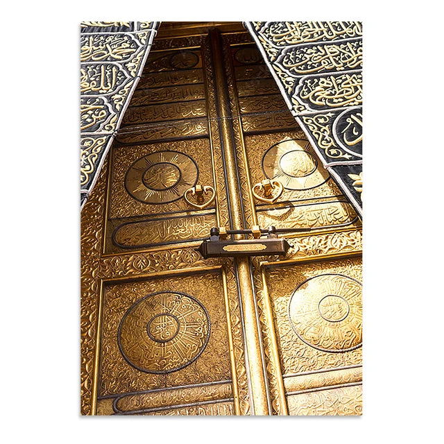 Kaaba Door Gold Calligraphy Wall Art - Islamic Gallery