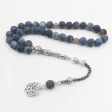 Natural Agates Stone Blue Metal Prayer Beads - Islamic Gallery