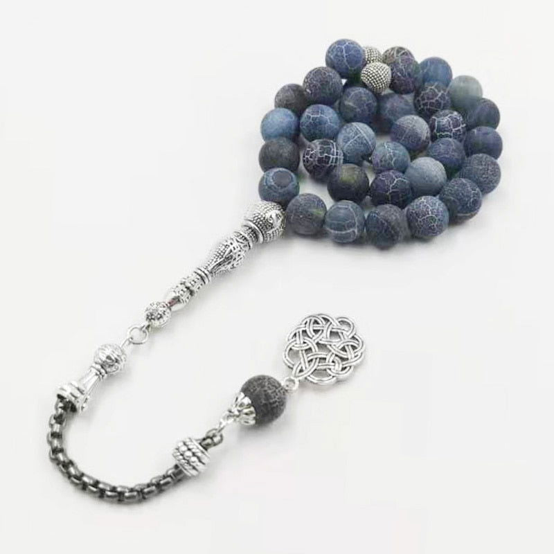 Natural Agates Stone Blue Metal Prayer Beads - Islamic Gallery
