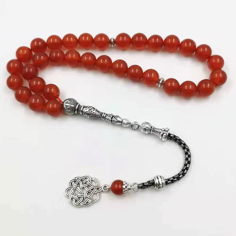 Natural Red Agates Chalcedony Prayer Beads - Islamic Gallery