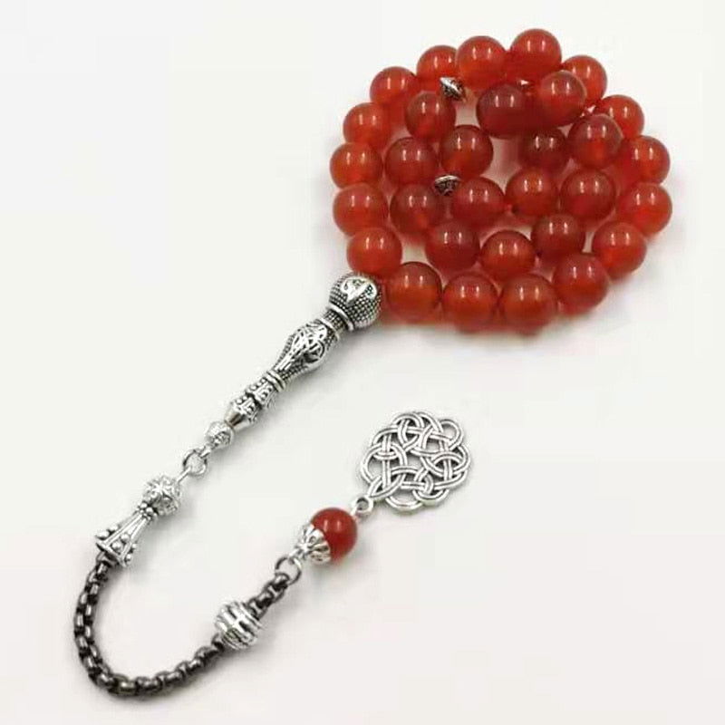 Natural Red Agates Chalcedony Prayer Beads - Islamic Gallery