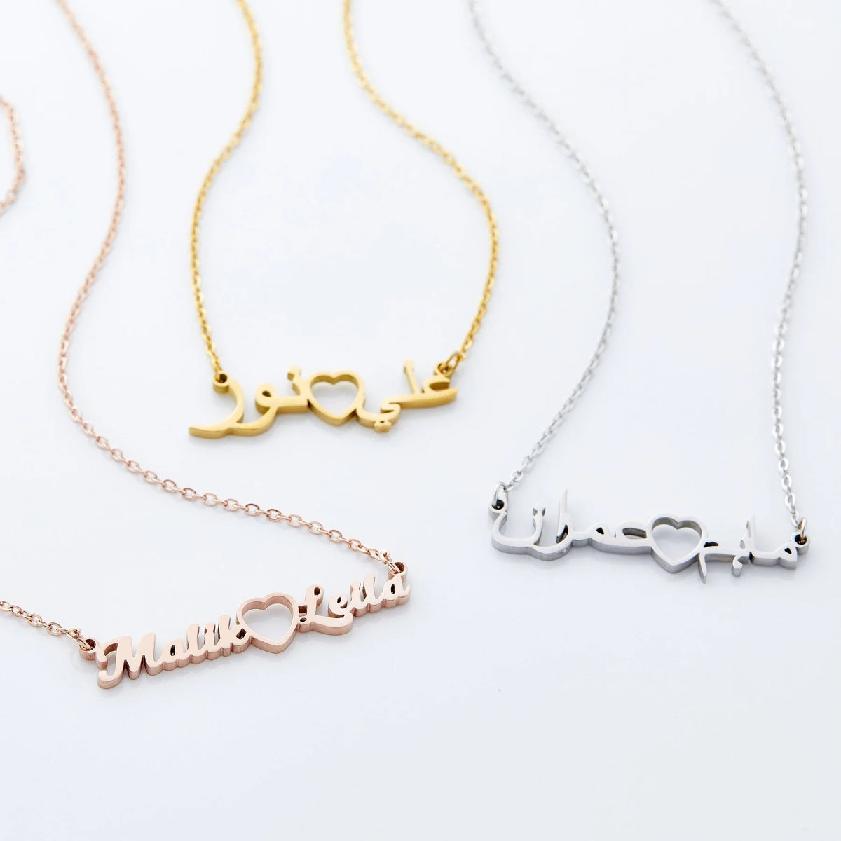 Two Name And Heart Personalized Arabic Necklace