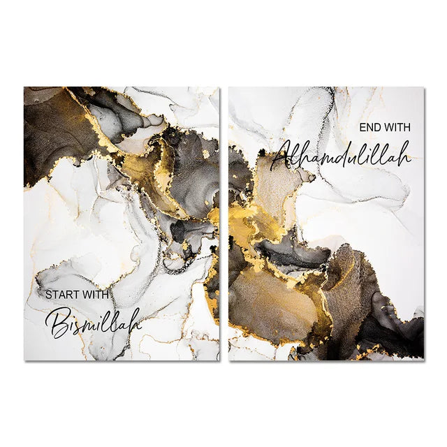 Bismillah and Alhamdulillah Marble Canvas