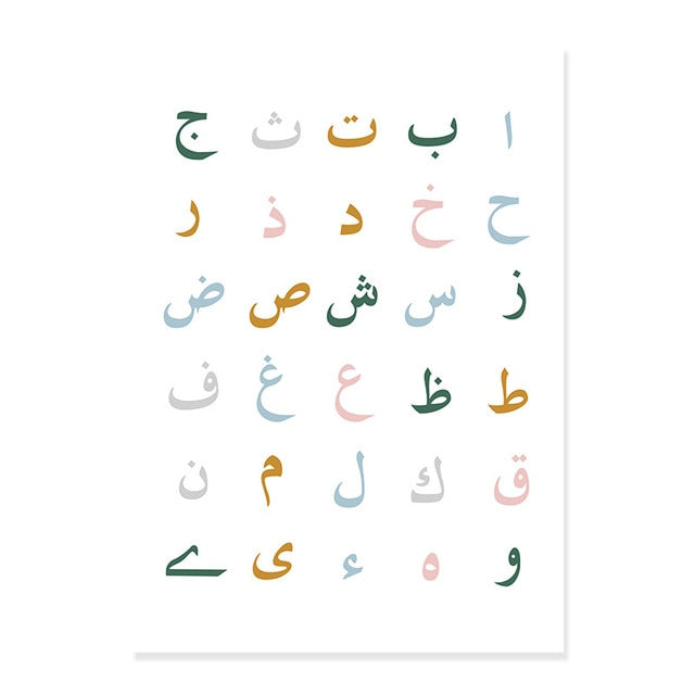 Green Rainbow Arabic Alphabet Kids Islamic Nursery Art